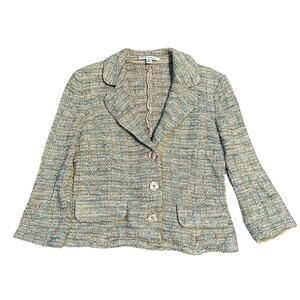 St John Green Blue Tan Tweed Blazer Size 4 Women